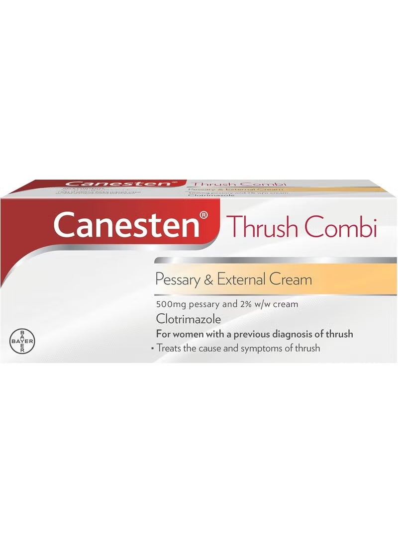 Canesten Thrush Combi Pessary & External Cream for Thrush Treatment | Clotrimazole | Two-Step Complete Relief Thrush Treatment - Image 1