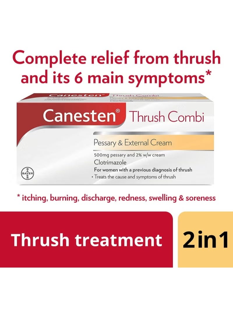 Canesten Thrush Combi Pessary & External Cream for Thrush Treatment | Clotrimazole | Two-Step Complete Relief Thrush Treatment - Image 2