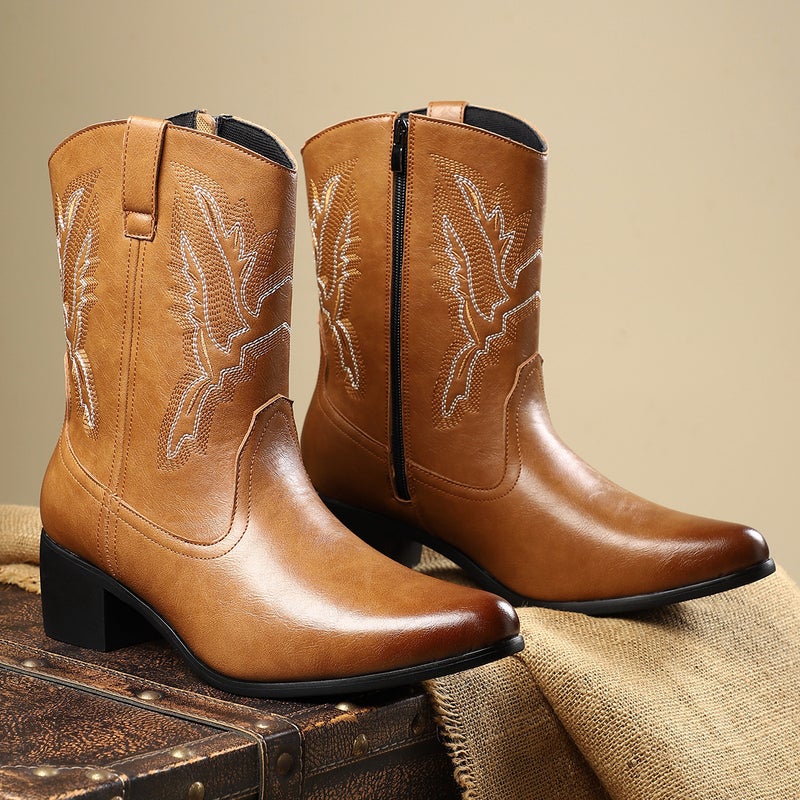 New Western Cowboy Boots Fashion Men'S Shoes Retro Casual Zipper Martin Boots High-Top Boots - Image 4