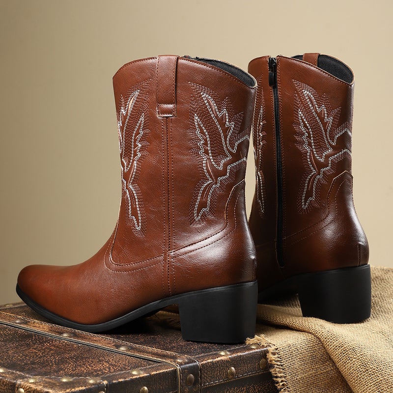 New Western Cowboy Boots Fashion Men'S Shoes Retro Casual Zipper Martin Boots High-Top Boots - Image 2