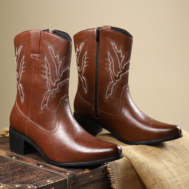 New Western Cowboy Boots Fashion Men'S Shoes Retro Casual Zipper Martin Boots High-Top Boots - Image 5