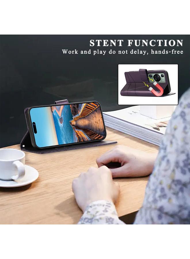 Zaboon Case For Huawei P60 PU Genuine Leather Texture Embossed Line Phone Case - Image 5