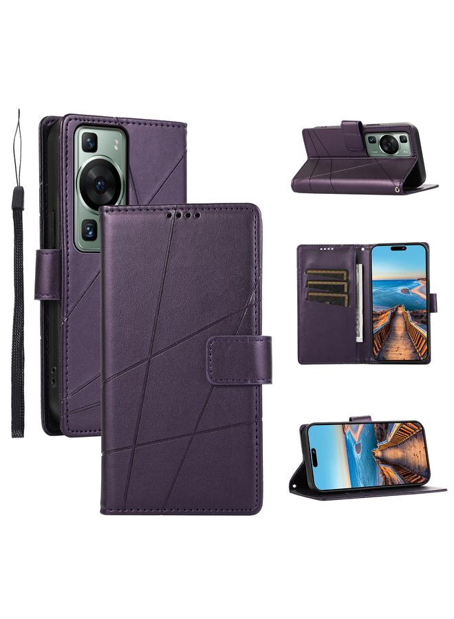 Zaboon Case For Huawei P60 PU Genuine Leather Texture Embossed Line Phone Case - Image 1