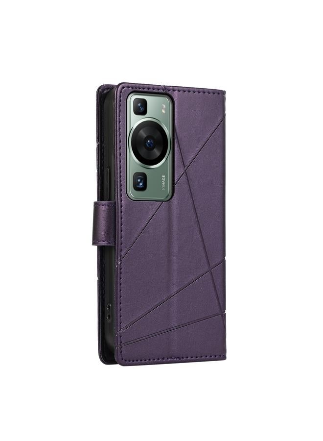 Zaboon Case For Huawei P60 PU Genuine Leather Texture Embossed Line Phone Case - Image 3