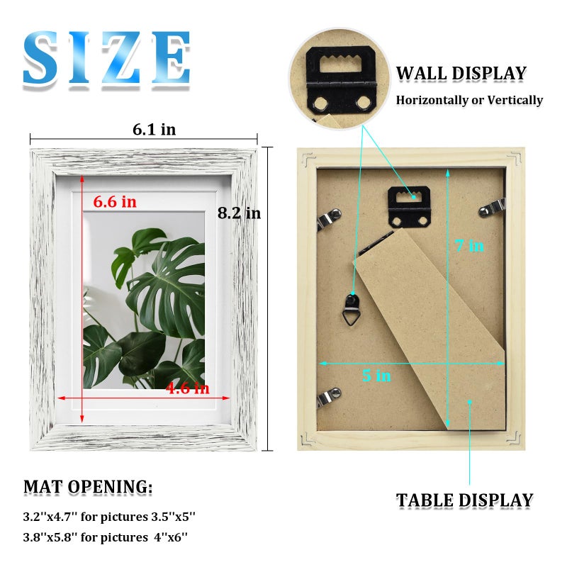 Egofine Egofine 5x7 Picture Frames Made of Solid Wood with Plexiglass  Display Pictures 3.5x5/4x6 with Mat or 5x7 Without Mat for Tabletop and Wall Mounting  Driftwood White  - Image 3