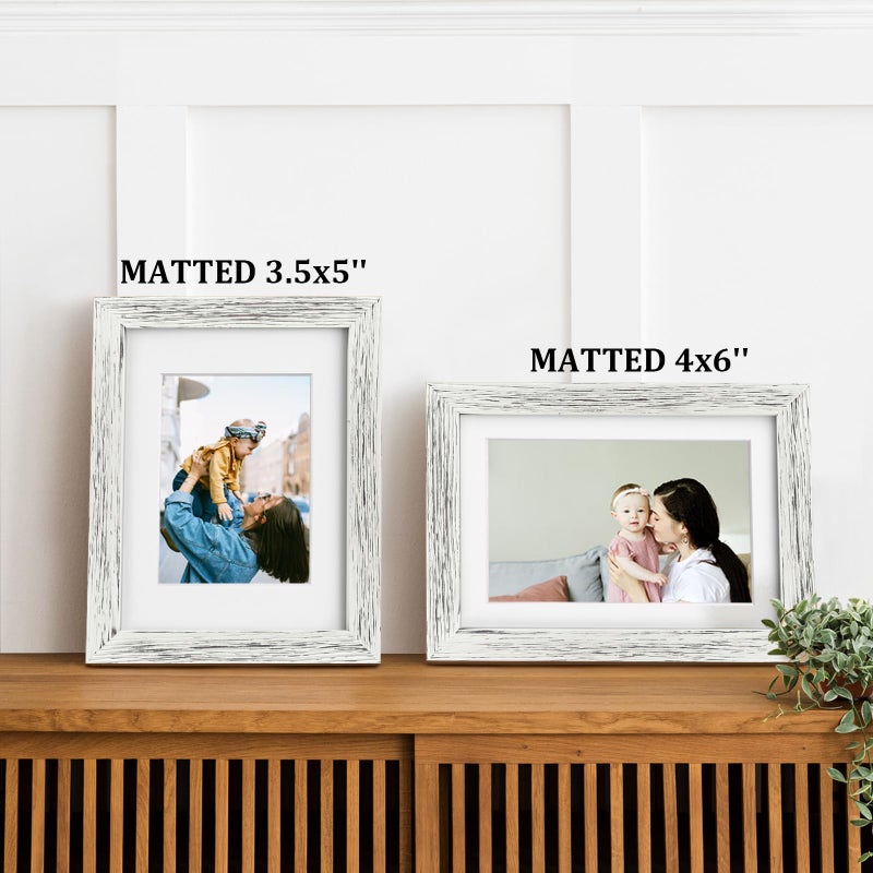Egofine Egofine 5x7 Picture Frames Made of Solid Wood with Plexiglass  Display Pictures 3.5x5/4x6 with Mat or 5x7 Without Mat for Tabletop and Wall Mounting  Driftwood White  - Image 5