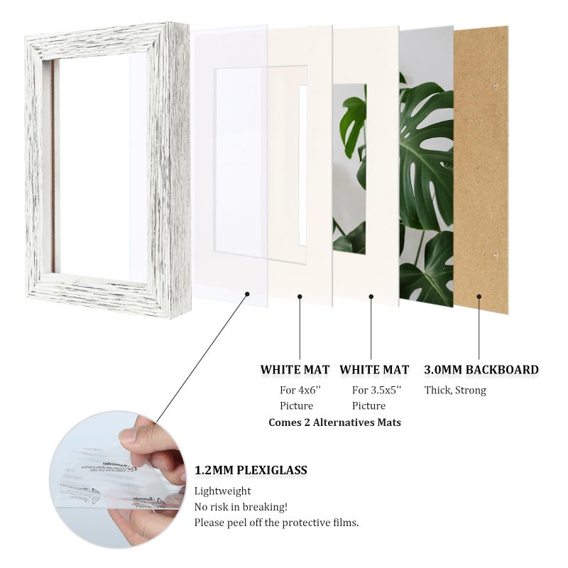 Egofine Egofine 5x7 Picture Frames Made of Solid Wood with Plexiglass  Display Pictures 3.5x5/4x6 with Mat or 5x7 Without Mat for Tabletop and Wall Mounting  Driftwood White  - Image 4