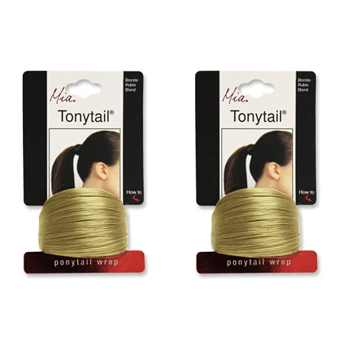 Mia Beauty Tonytail Ponytail Wrap Hair Accessory made of Synthetic Hair on Elastic Rubber Band for Hair Wrapped Look Women Teens Girls Dancers Blonde 2 pcs - Image 5