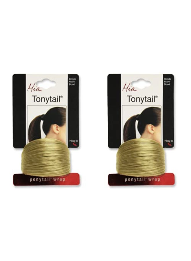 Mia Beauty Tonytail Ponytail Wrap Hair Accessory made of Synthetic Hair on Elastic Rubber Band for Hair Wrapped Look Women Teens Girls Dancers Blonde 2 pcs - Image 4