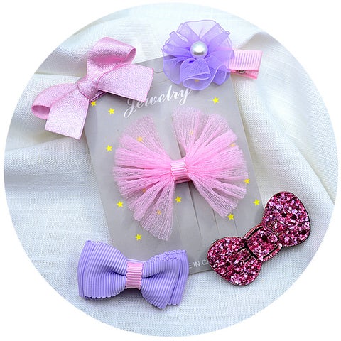 Kids Princess Hair Clips Cute Accessories Pink snow yarn series