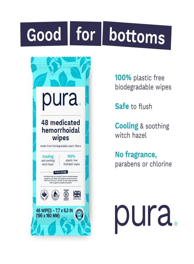 Pura XL Flushable Medicated Wipes for Hemorrhoid Relief, Extra-Large, Fragrance-Free Wet Wipes with Witch Hazel, Coconut Oil & Aloe, Skin Soothing, 96 Wipes (2 Packs) - Image 2