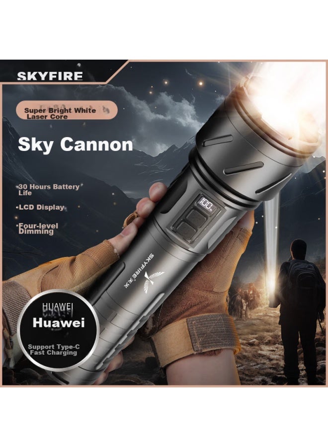 Skyfire Flashlight, Sky-piercing Beam, High-intensity Zoomable Long-range Searchlight, Laser Long-range Outdoor And Home Portable, 40000mah - Image 1