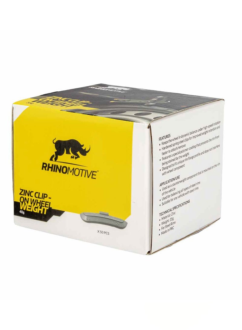 RHINOMOTIVE Automotive Zinc Clip-on Wheel Weight 40g 50Pcs  - Image 3