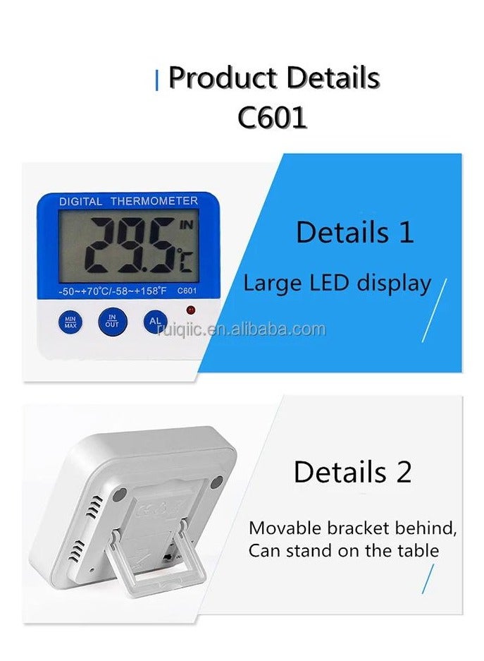 Hilco Digital Fridge Thermometer with Magnet Digital Fridge Thermometer with LED Alarm Indicator Max/Min Refrigerator Thermometer for Home Kitchen, Restaurants, Bars, Cafes - Image 2