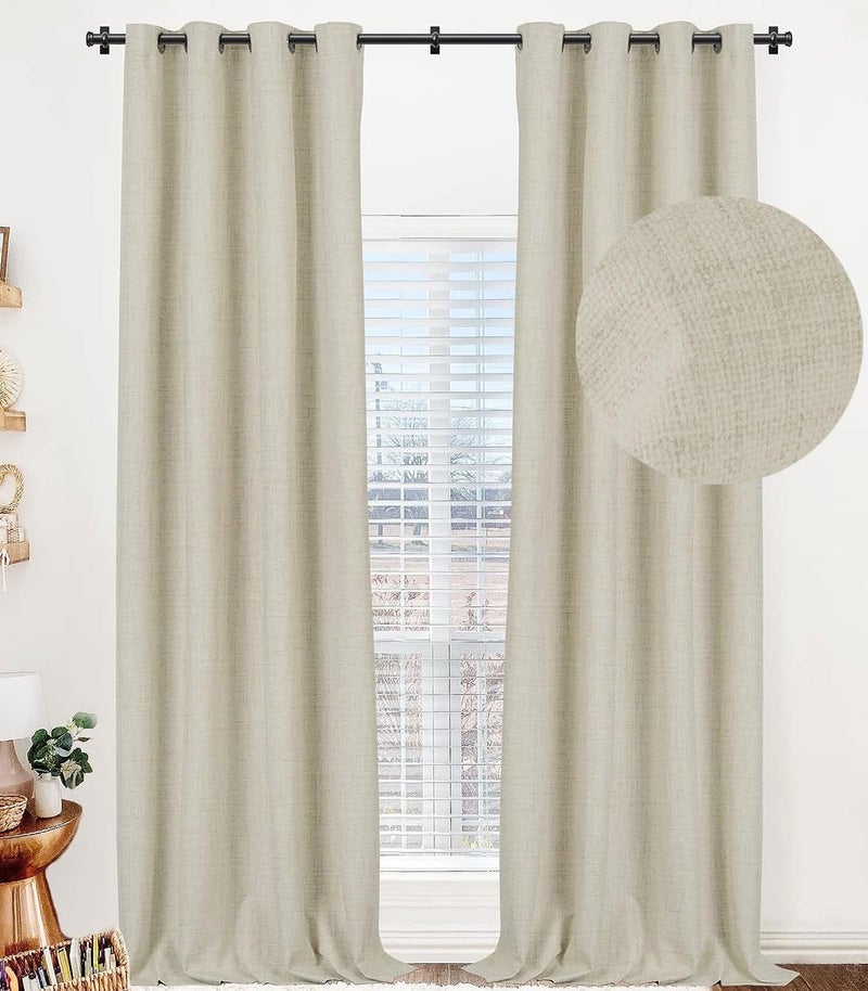 100% Blackout Shield Curtains  Linen Blackout Drapes 50''W x 72''L  2 Panels  Natural Flax  Grommet  Thermal Insulated  Full Light Blackout Curtains for Bedroom - Image 1