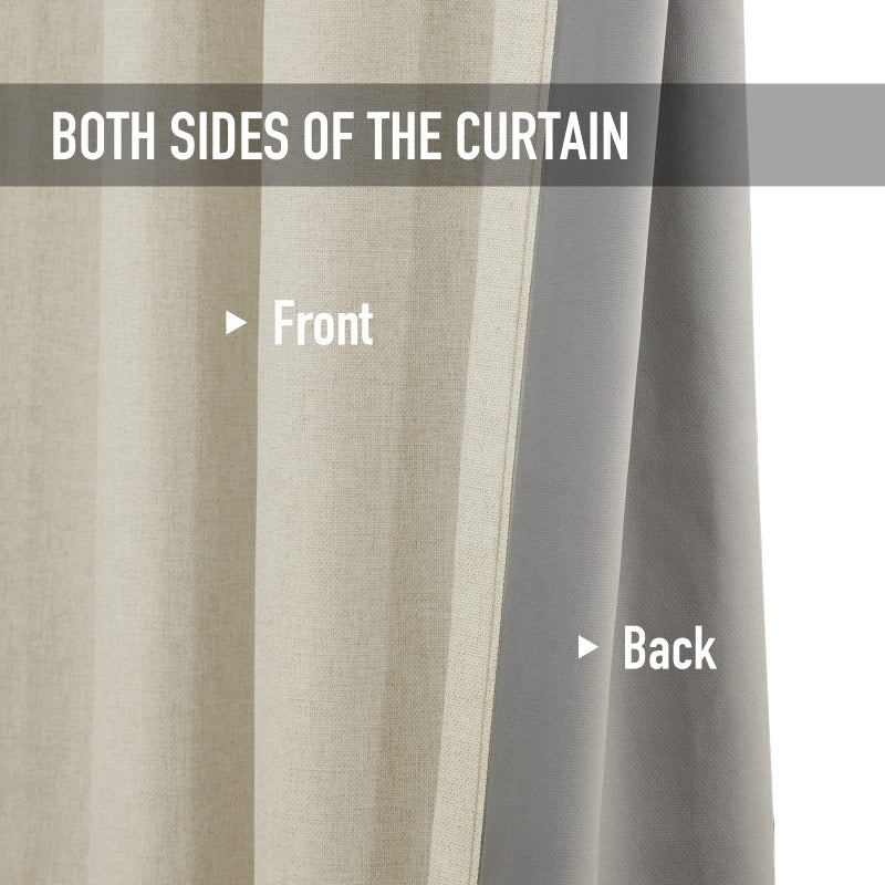 100% Blackout Shield Curtains  Linen Blackout Drapes 50''W x 72''L  2 Panels  Natural Flax  Grommet  Thermal Insulated  Full Light Blackout Curtains for Bedroom - Image 4