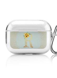 Classic Clear printed Case for Apple AirPods Pro 2nd Generation Thin Transparent Cover - Custom Monogram Initial Letter Mandala Floral Pattern Alphabet - R ( Light Green )