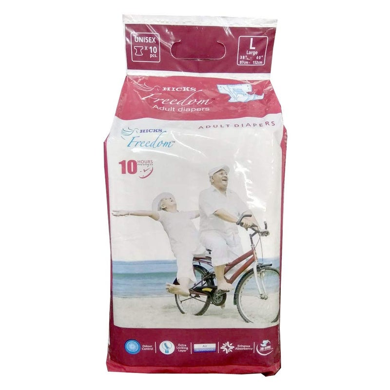 HICKS Freedom Unisex Adult Diapers 10 Pcs (L (38"-60" / 97Cm-152Cm)) - Image 5