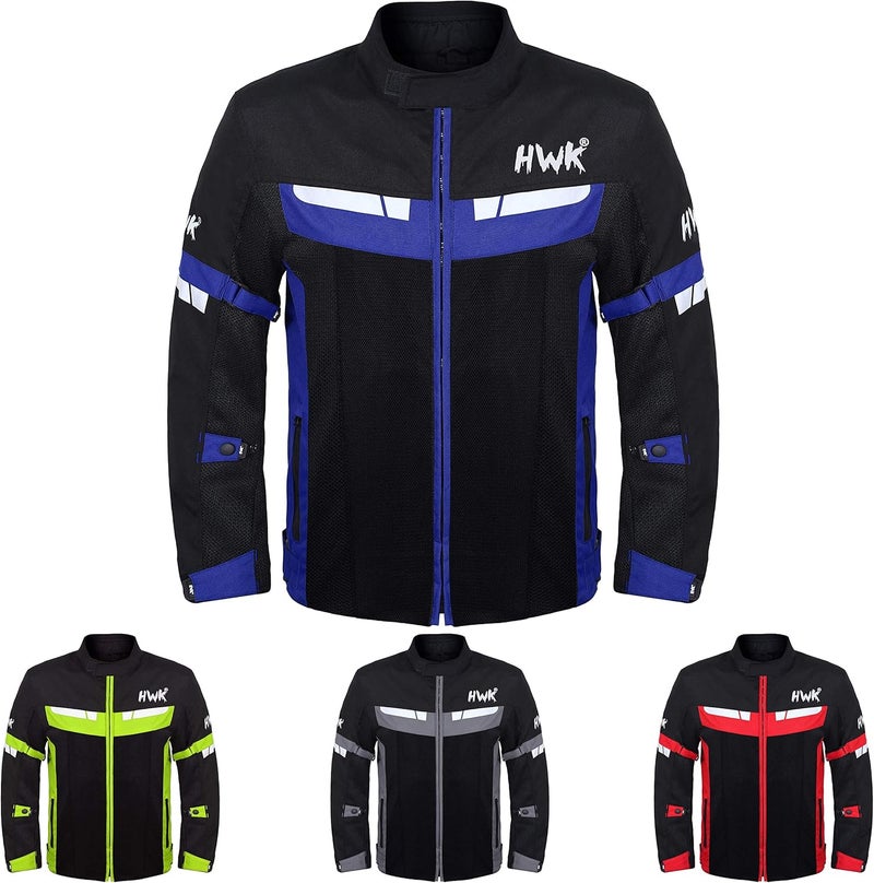 HWK Mesh Motorcycle Jacket - Breathable CE Armored Riding Jacket for Men and Women (4XL, Blue) - Image 1