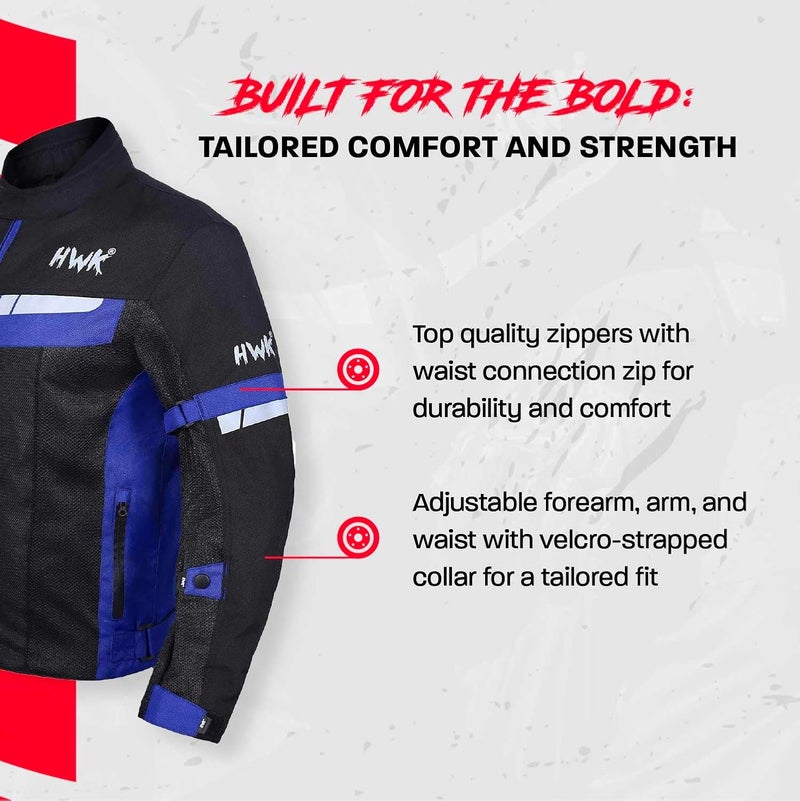 HWK Mesh Motorcycle Jacket - Breathable CE Armored Riding Jacket for Men and Women (4XL, Blue) - Image 4