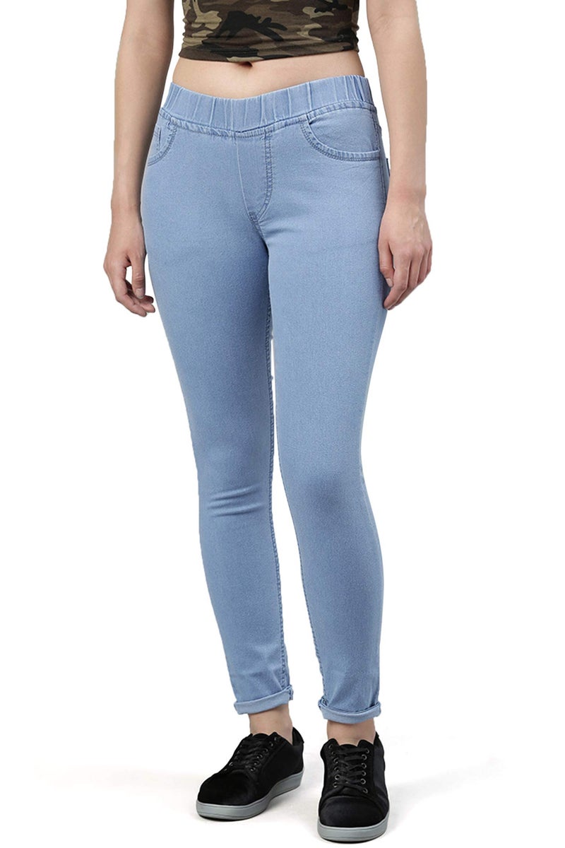 ADBUCKS Women's Denim Slim Fit Mid Rise Stretch Jeggings (Icyblue, 40) - Image 1