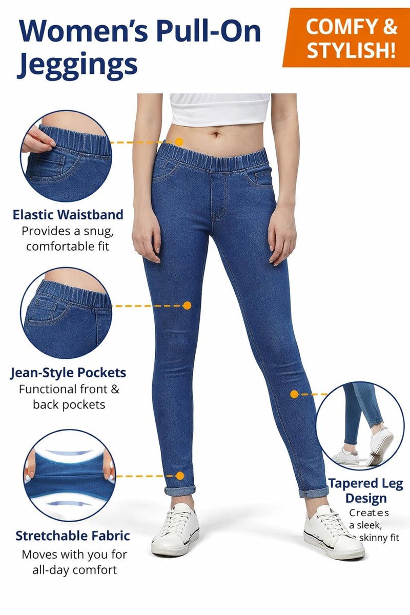 ADBUCKS Women's Denim Slim Fit Mid Rise Stretch Jeggings (Icyblue, 40) - Image 3