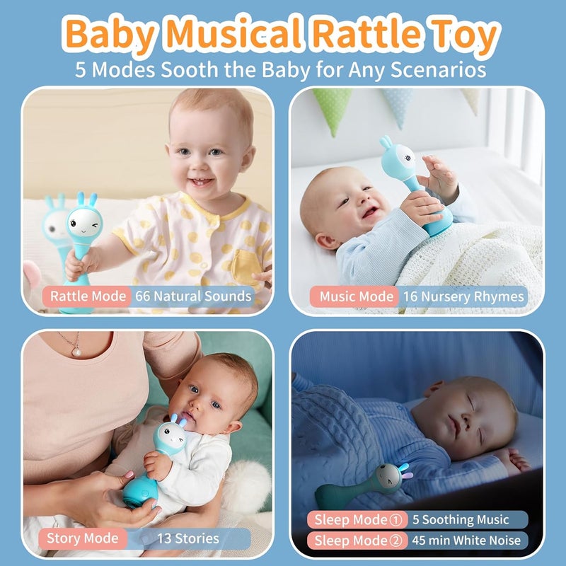 alilo Smarty Baby Toys 0-12 Months Baby Rattle for Music Bedtime Stories Sleep Soother Rechargeable Light Up Toys Soft Ears Baby Teething Toys for 0-2 Years Newborn Infants Gifts for Girls Boys, Blue - Image 3