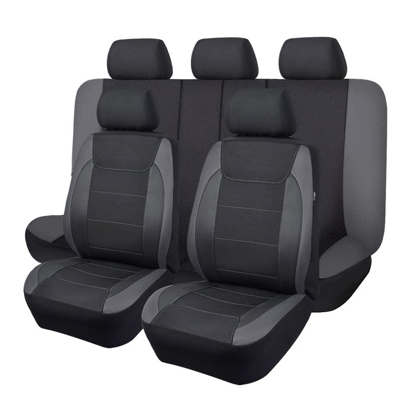 Flying Banner car seat Covers Quality Carbon Fiber Air Mesh Fabric Sport Low High Back Bucket Back Pocket Arm Rest Full Set  Low Bucket Gray