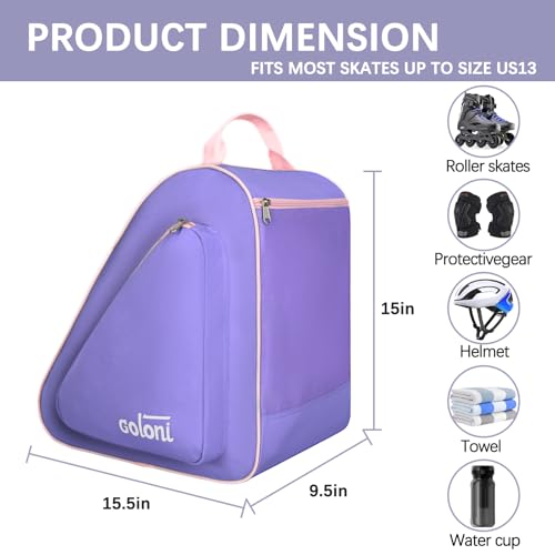 Goloni Ice Roller Skate Bag with MultiPockets Adjustable Strap for AdultsPurple - Image 3