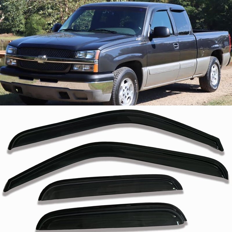 Darodcar Side Window Visors Rain Guards Wind Deflectors for 1999-2006 Silverado/Sierra Extended Cab - Image 1