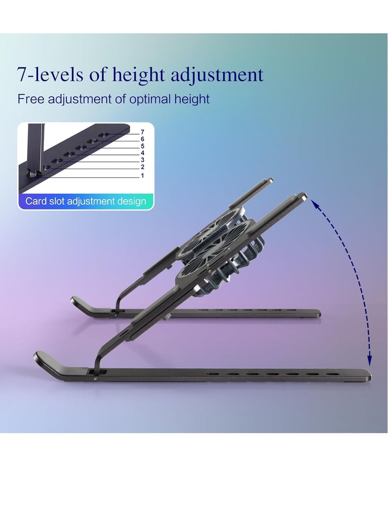 Aluminum Foldable Laptop Stand with 2 Cooling Fans and RGB Lighting, Compatible with 10 to 15.6 Inch Laptops, Silver - Image 5