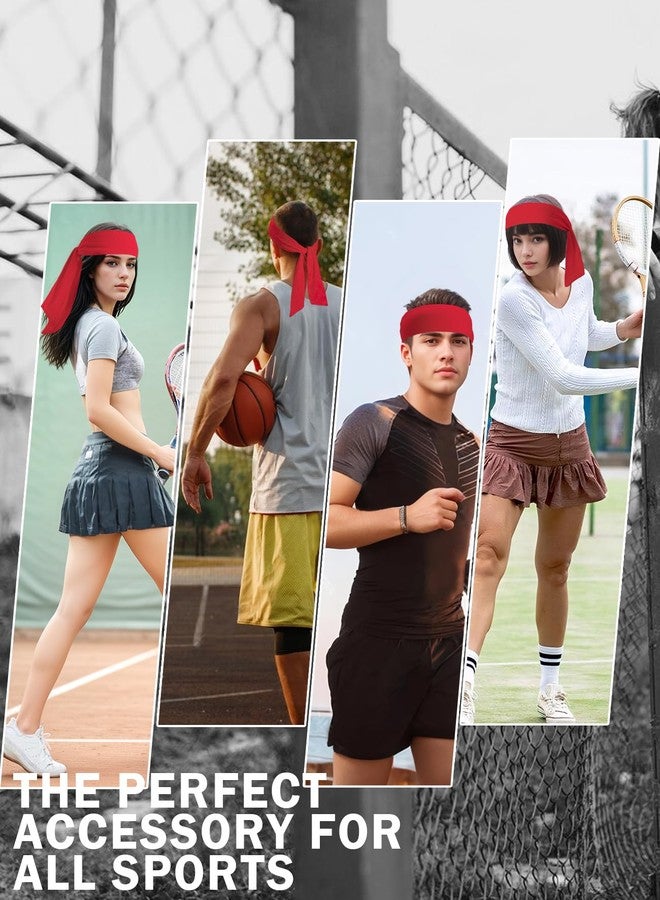 JHYWELL Red Head Tie Headband, Tie Up Sweatband for Tennis Sweat Hair Band Ninja Karate Pirates Basketball, Running, Workout, Cosplay for Men Women Boys Girls (Red 4 Pack) - Image 5