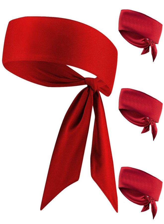 JHYWELL Red Head Tie Headband, Tie Up Sweatband for Tennis Sweat Hair Band Ninja Karate Pirates Basketball, Running, Workout, Cosplay for Men Women Boys Girls (Red 4 Pack) - Image 1