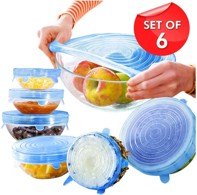 GION Different Sizes Food Storage Covers for Bowls Stretchable Lids Flexible Covers for Utensils, Bowls, Plates Jars, Mugs, Dishwasher, Freezer Safe, Food Safety Reusable Lids-6 pcs - Image 2