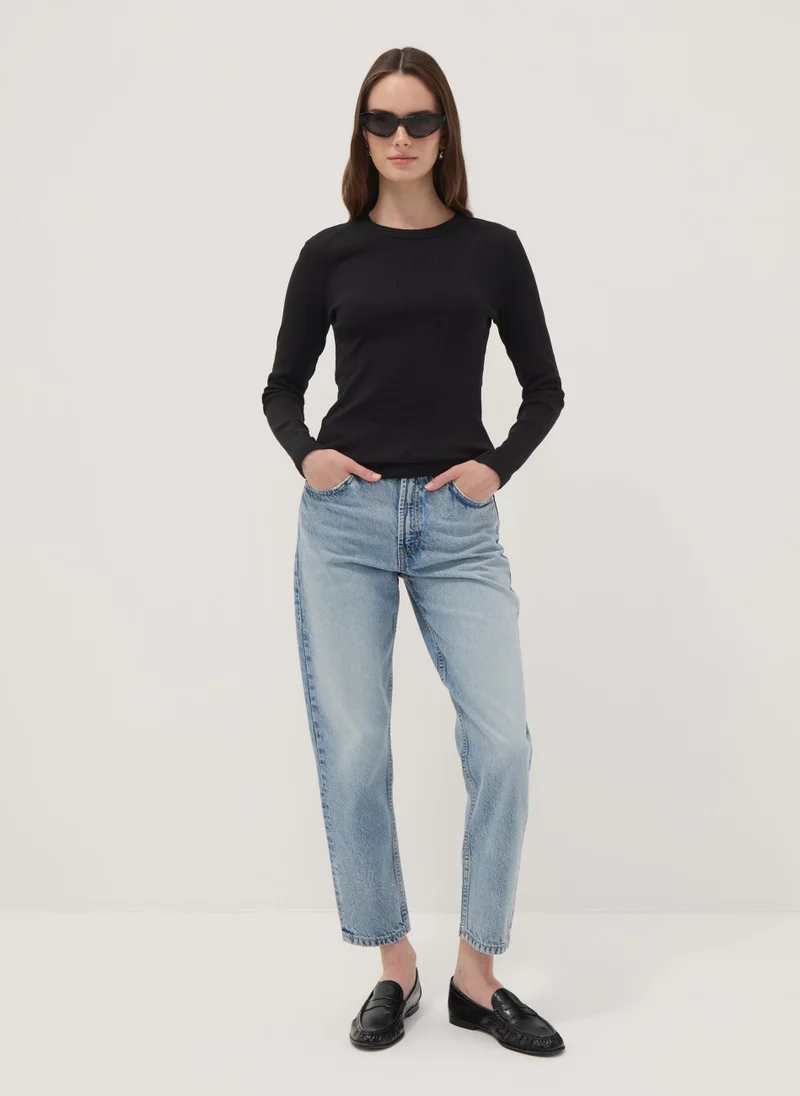 Ovs OVS Black Long-Sleeve Pure Cotton T-Shirt