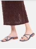 ZORIWORLD NOVA Denim Blue Square Toe Flats for Women With Heel for Day Out & Dinner