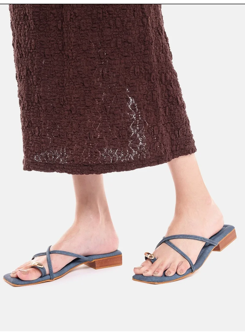 NOVA Denim Blue Square Toe Flats for Women With Heel for Day Out & Dinner