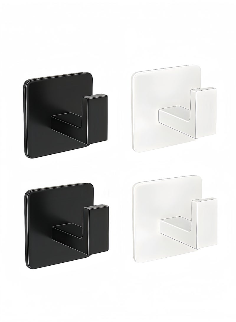 fantasize Bath Towel Hook, 4 Pack Self Adhesive Square Coat Hooks, Sturdy No Drilling Robe Hook, Heavy Duty Aluminum Clothes Hanger, Wall Hooks for Bathroom Bedroom Kitchen (2 Inch,Black+White) - Image 1