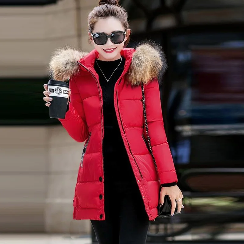باربورا Winter Fur Collar Medium Puffer Women's Coat