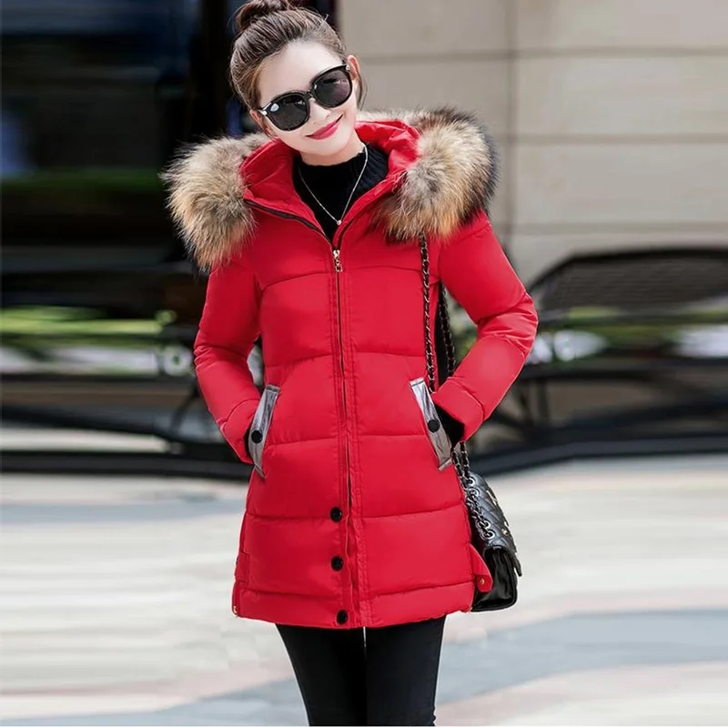 باربورا Winter Fur Collar Medium Puffer Women's Coat