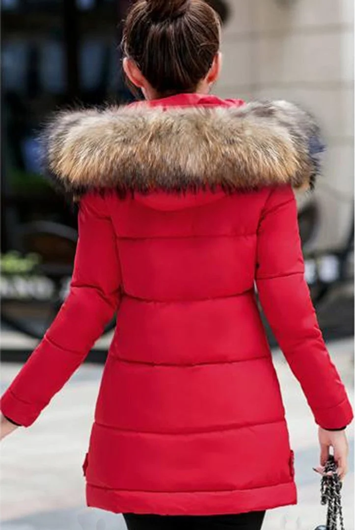 باربورا Winter Fur Collar Medium Puffer Women's Coat