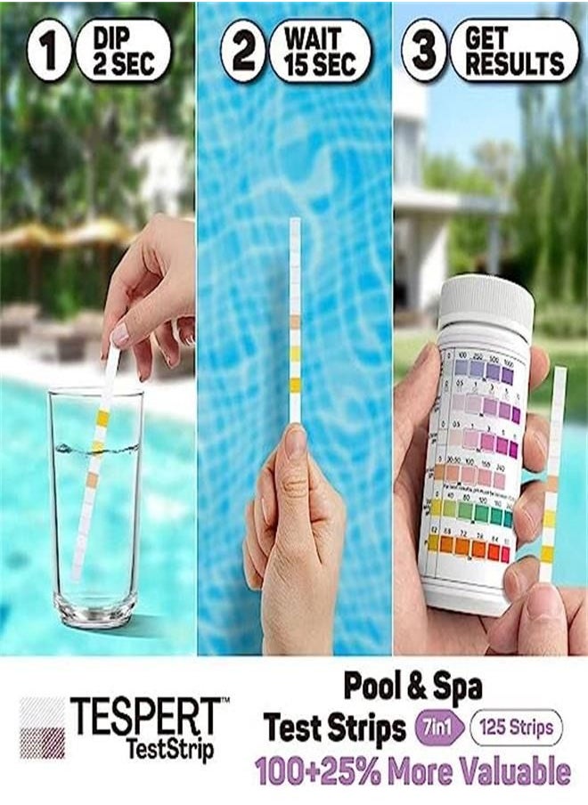 Generic - Pool and Spa Test Strips - Hot Tub Test Strips - TESPERT 6-in-1 150 Strips Pool Test Kit, Accurate Test Total Alkalinity, pH, Free Chlorine, Total Hardness, Cyanuric Acid, and Total Chlorine - Image 1