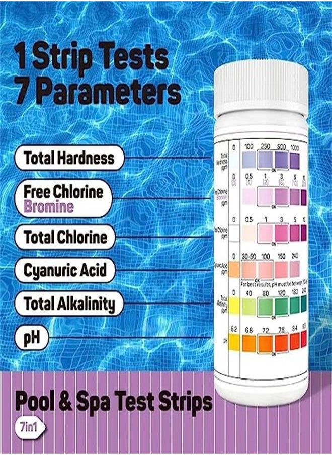 Generic - Pool and Spa Test Strips - Hot Tub Test Strips - TESPERT 6-in-1 150 Strips Pool Test Kit, Accurate Test Total Alkalinity, pH, Free Chlorine, Total Hardness, Cyanuric Acid, and Total Chlorine - Image 1