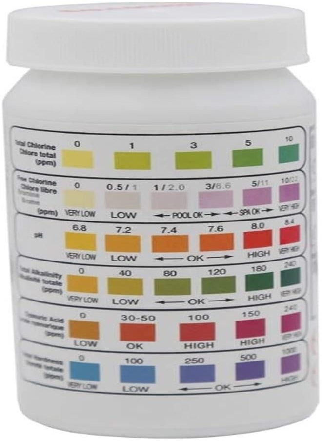 Generic - Pool and Spa Test Strips - Hot Tub Test Strips - TESPERT 6-in-1 150 Strips Pool Test Kit, Accurate Test Total Alkalinity, pH, Free Chlorine, Total Hardness, Cyanuric Acid, and Total Chlorine - Image 1