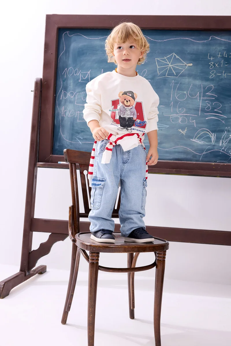 ديفاكتو Baby Boy 100% Cotton Blue Cargo Fit Jeans