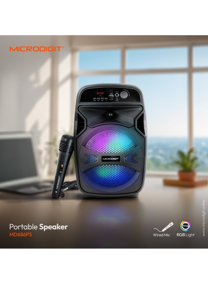 ميكرو ديجيت مكبر صوت محمول لاسلكي يعمل بالبلوتوث للوسائط المتعددة/الحفلات/كاريوكي MD686PS أسود