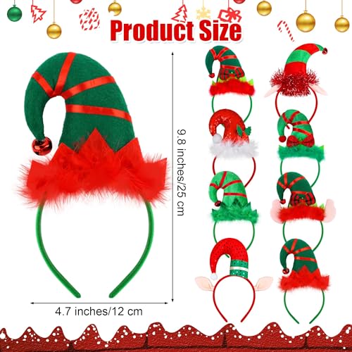 Aodaer 8 Pack Christmas Headbands Cute Elf Hat Costume Headwear Xmas Hair Hoop for Christmas Party Holiday Favors Elves Party Decoration - Image 5
