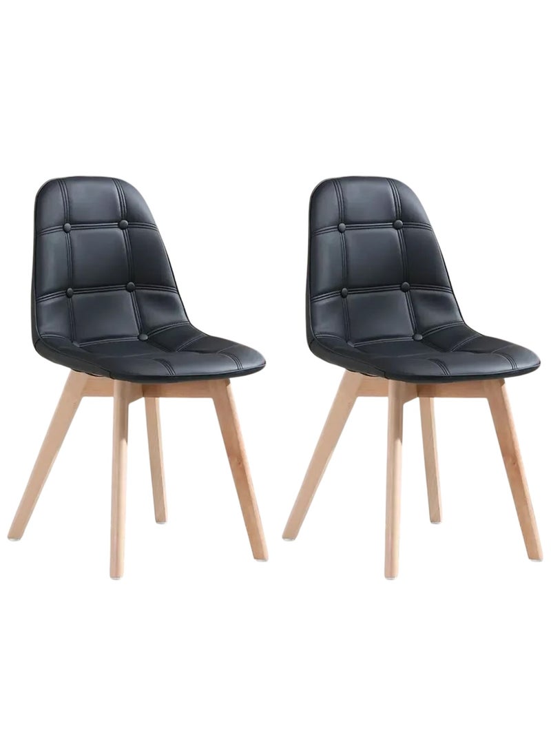 Taimi - Set of 2 Modern Armless Solid Wooden Padded Seat Dining Chair, Office Chair, Desk Chairwith Back Rest Designer Chairs for Kitchen Home Office Lounge Living Room Cushioned Black - Image 1