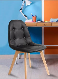 Taimi Set of 2 Modern Armless Solid Wooden Padded Seat Dining Chair, Office Chair, Desk Chairwith Back Rest Designer Chairs for Kitchen Home Office Lounge Living Room Cushioned Black  - Image 2