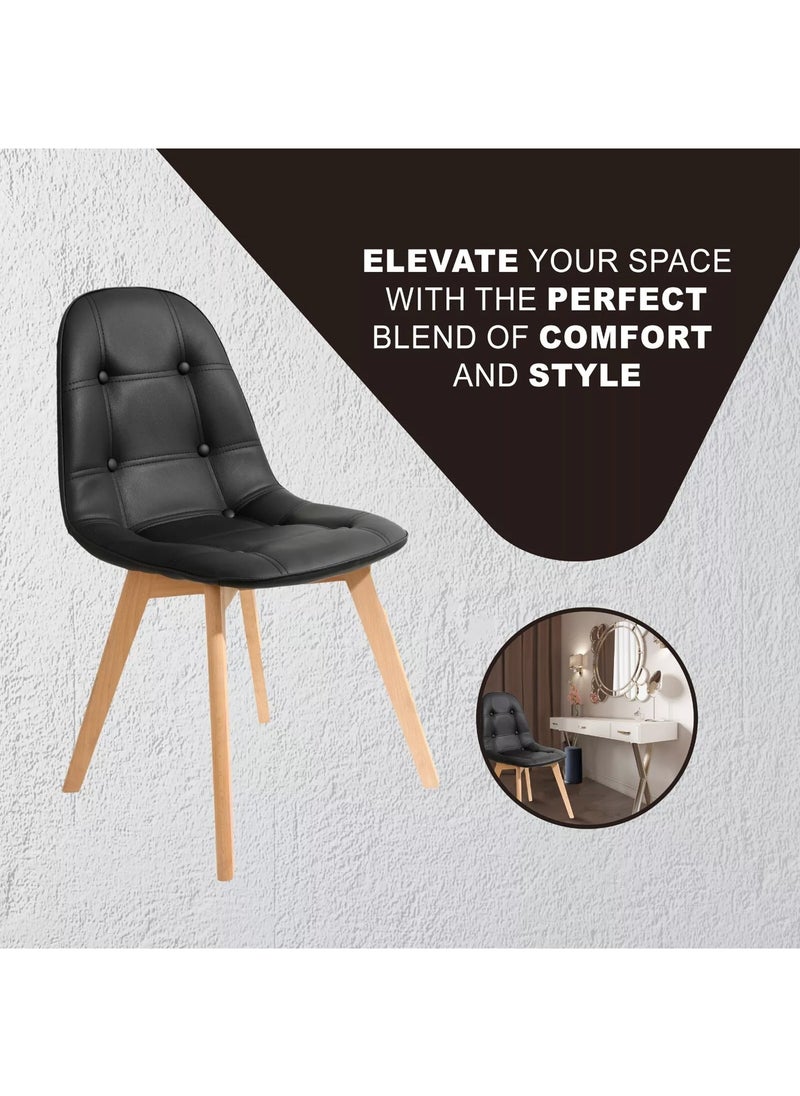 Taimi - Set of 2 Modern Armless Solid Wooden Padded Seat Dining Chair, Office Chair, Desk Chairwith Back Rest Designer Chairs for Kitchen Home Office Lounge Living Room Cushioned Black - Image 1